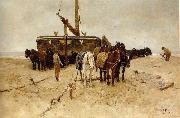 Anton mauve Fishing boat on the beach oil painting